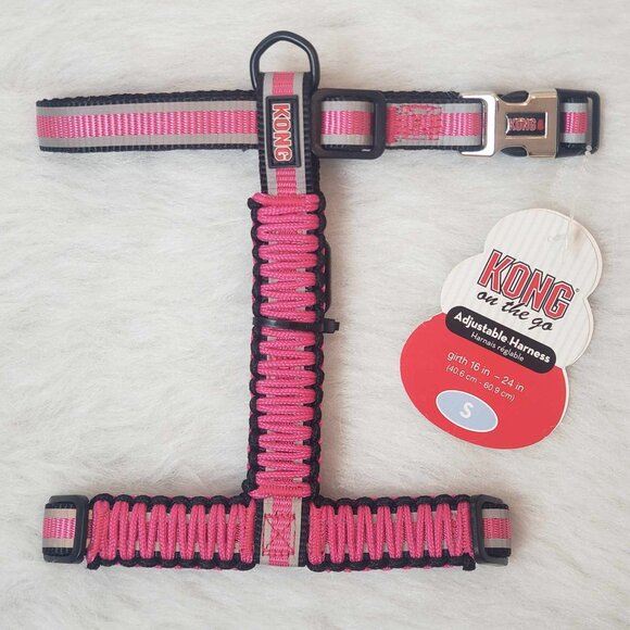 NEW! Small KONG *On the Go* Pink Black Adjustable Braided Reflective Dog Harness - Picture 1 of 10